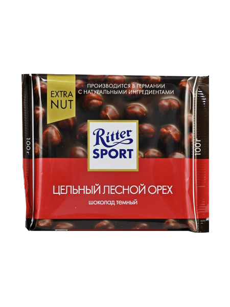 Риттер спорт шок-д Extra Nut горьк. с цельным лесным орехам 100 гр