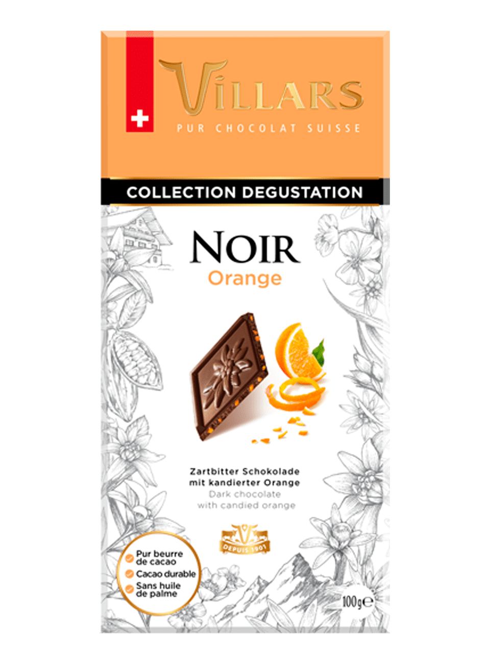 Тёмный шоколад с цукатами из апельсиновых корочек Виляр Колексьон Дегустатьон Нуар Орандж