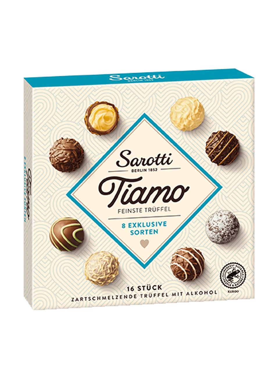 Конфеты ассорти с шампанским, виски, ромом, джином, ликером Tiamo truffles 200г тм Sarotti (1/504)